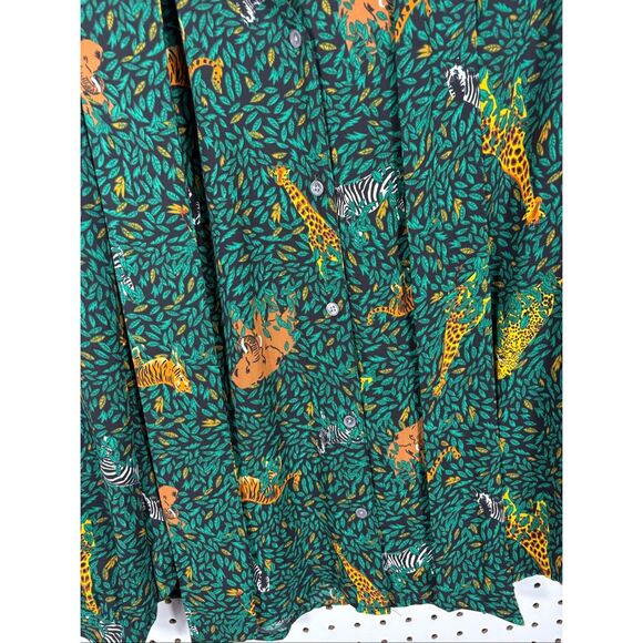 J.Crew Factory Long-sleeve Bow Top in Green Tie Neck Safari Button-up size XS - Picture 3 of 5